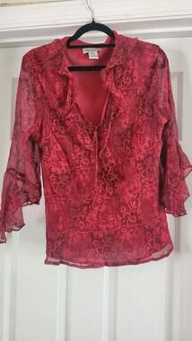 New York City Design Co Silk Blouse Top Red Size L 100% Silk Shell Luxury Wt23